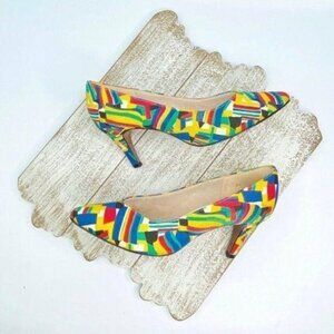 Vintage 80s Life Stride Multicolor‎ Geometric Heels 7.5